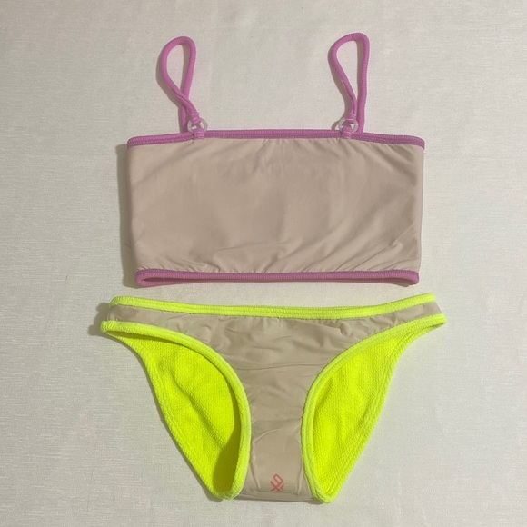PILYQ Bikini Set; Ultra Violet Midi Ring Bralette Top & Pineapple Reef Full Bttm - Picture 3 of 8